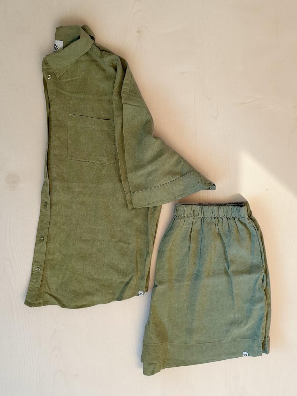 Animal Olive Green Button Down Top and Shorts Set Linen Blend L/XL
